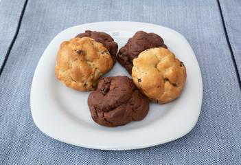 Chocolate cookies on wooden table