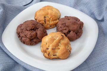 Chocolate cookies on wooden table