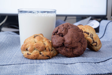 Chocolate cookies on wooden table