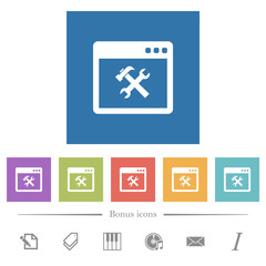 Application tools flat white icons in square backgrounds