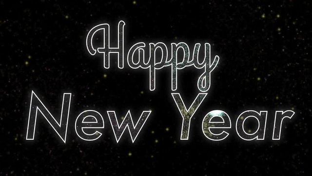 Conception HNY, Bright firework in Happy New Year letter. Animation of the New Year Flicker and Glowing Light firework inside letter. Isolated modern HNY shape celebrate happy new year.