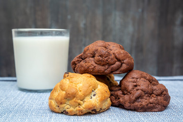 Chocolate cookies on wooden table