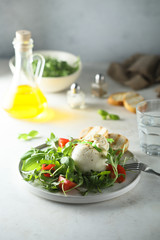 Homemade burrata cheese salad with tomatoes