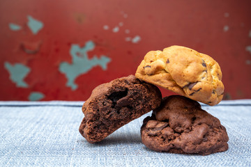 Chocolate cookies on wooden table