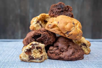 Chocolate cookies on wooden table