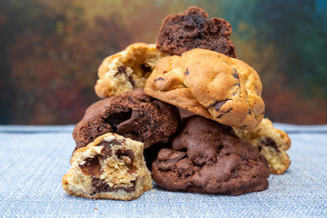 Chocolate cookies on wooden table