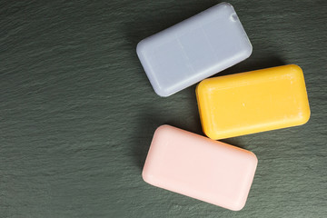 bars of soap in pink, lavender and yellow