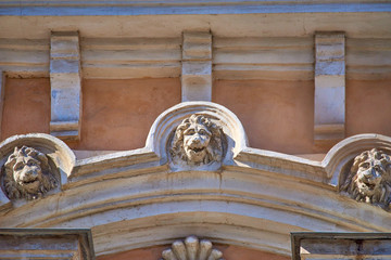 Element of the facade decoration of an old building in Astrakhan, Russia