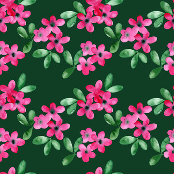 Watercolor seamless pattern with hand painted watercolor pink flowers, green color. Stock illustration. Fabric wallpaper print texture.