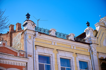 Element of the facade decoration of an old building in Astrakhan, Russia