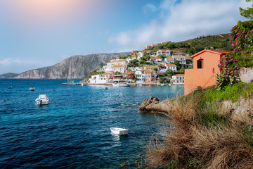 Fototapeta premium Mediterranean sea bay in colorful Assos village. Kefalonia Greece