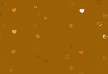 Light Orange vector background with Shining hearts.
