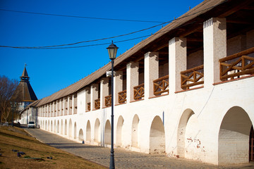 The fortress wall of the Kremlin from the inside in Astrakhan, Russia