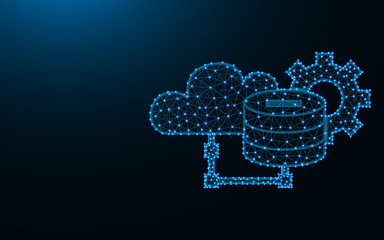Server configuration made from points and lines on dark blue background, network technology wireframe mesh polygonal vector illustration
