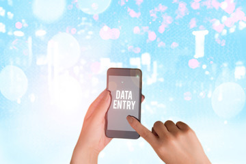 Conceptual hand writing showing Data Entry. Concept meaning process of inputting data or...