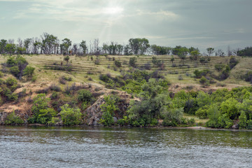 Dnieper river and Khortytsia island summer landscape, Ukraine. Khortytsia is the largest island in the River Dnieper.