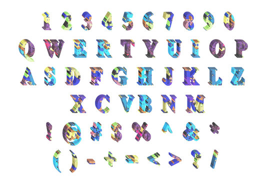 Alphabet- isolated typographic. 3d illustration character collection.