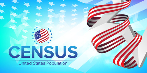 United States Population Census 2020 banner. Vector illustration with American striped flag and stars. Can be used for landing page web template, badge or advertisement poster and flier graphic design