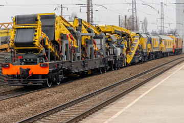 railway snowplow standing on the tracks