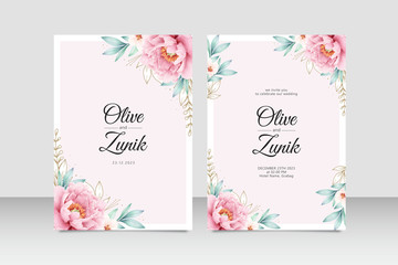 Beautiful watercolor and hand drawn floral on wedding invitation template