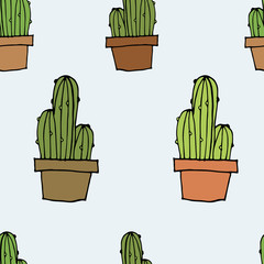 The pattern of cacti. Seamless background. Vector illustration.