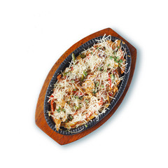 The restaurant's menu dish, a delicious snack for beer. Restaurant serving of the dish. A look from above