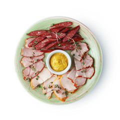 The restaurant's menu dish, a delicious snack for beer. Restaurant serving of the dish. A look from above