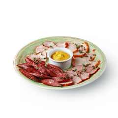 The restaurant's menu dish, a delicious snack for beer. Restaurant serving of the dish. A look from above