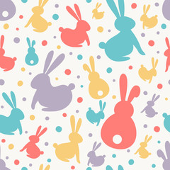 Concept of colourful texture with decorative bunnies. Easter background. Vector