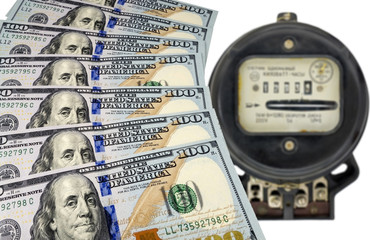 Money and electric energy meter old electromechanical type