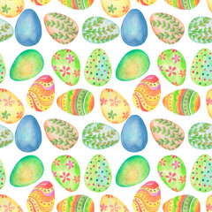 background with easter eggs, seamless pattern, watercolor painted, wallpaper ornament, wrapping paper