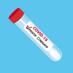 Covid-19 Coronavirus test résultat positif. Etiquette en français. Illustration.
