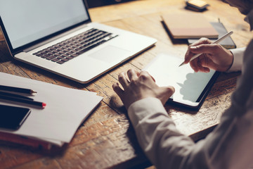 Male hands with digital tablet