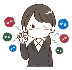 女性、スーツ、風邪、予防