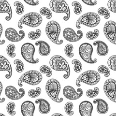 seamless pattern in monochrome colors, Indian wallpaper ornament, ethnic wrapping paper