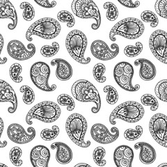 seamless pattern in monochrome colors, Indian wallpaper ornament, ethnic wrapping paper