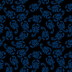 seamless pattern in monochrome colors, stylized scorpion, wallpaper ornament, wrapping paper
