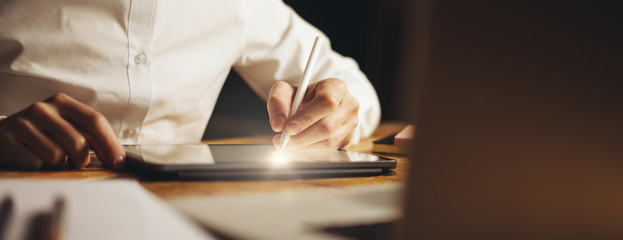 Male hands with digital tablet