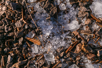 Background close-up, ice and stones