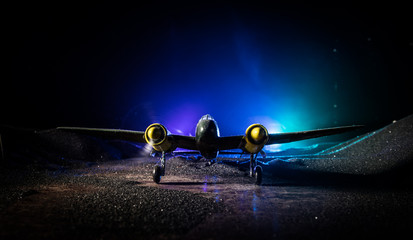 German Junker (Ju-88) night bomber at night. Artwork decoration with scale model of jet-propelled...