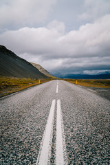 The road going over the horizon, Icelandic landscape.