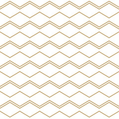 Simple geometric pattern with golden zigzag lines. White and gold ornamental background. Abstract seamless texture in minimal style.