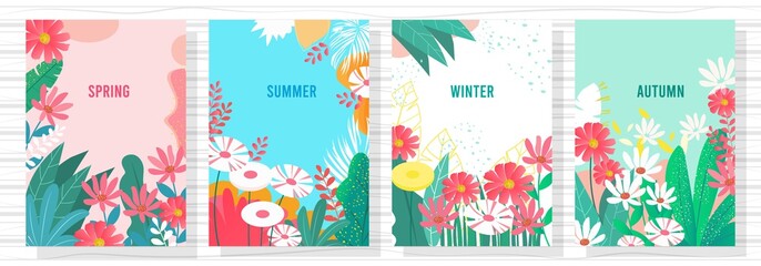 Illustration set season element or nature background, winter, spring, summer, autumn, banner, cover, templates, posters. 