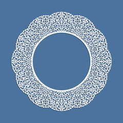 Circle frame with ornamental lace border, cutout paper pattern, elegant template for laser cutting