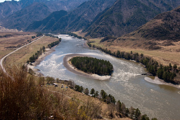Fototapeta na wymiar Panorama view of the valley and the river Katun.