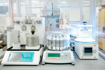Medical equipment in modern laboratory prepared for coronavirus diagnosis.