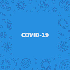 COVID-19 vector Coronavirus concept outline frame or illustration with blue background