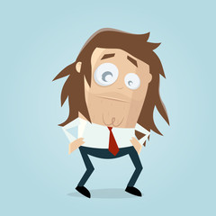 funny cartoon illustration of a businessman with long hair