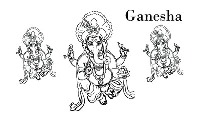 Lord Ganesha, elephant. God religion Hinduism. Sketch.Vector illustration.