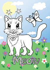 children's coloring book with a cute cat on a colored background